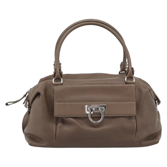 Salvatore Ferragamo Gancini Shoulder Bag Leather Brown Gold Auth 124617
