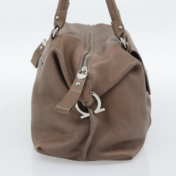 Salvatore Ferragamo Gancini Shoulder Bag Leather Brown Gold Auth 124617