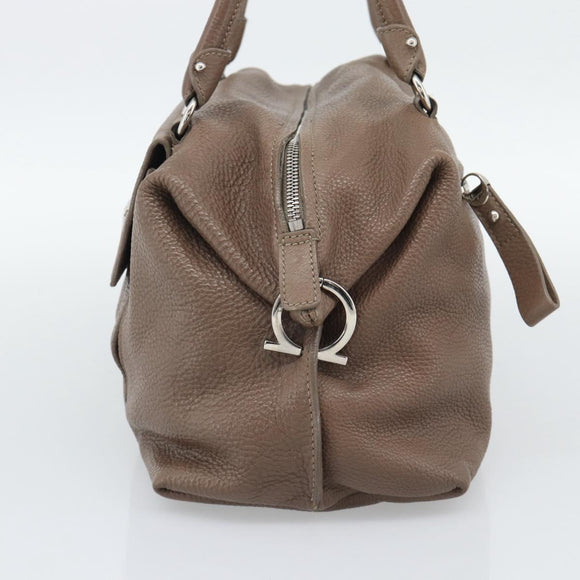 Salvatore Ferragamo Gancini Shoulder Bag Leather Brown Gold Auth 124617