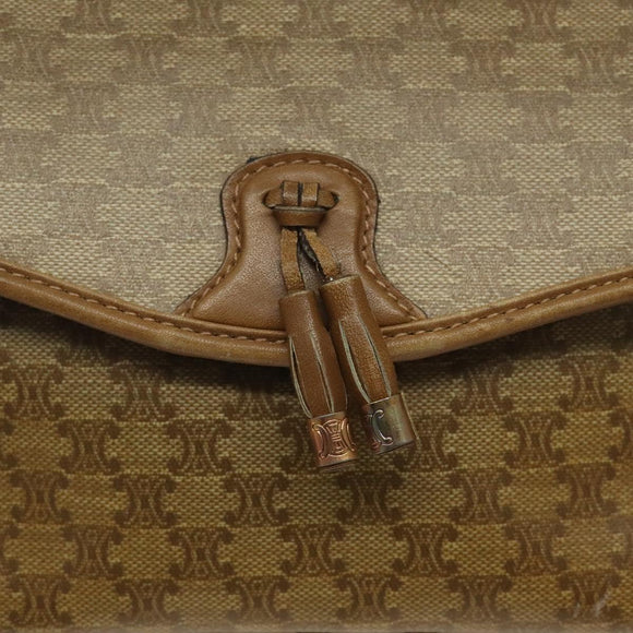 CELINE Macadam Canvas Shoulder Bag PVC Beige Gold Auth 124630