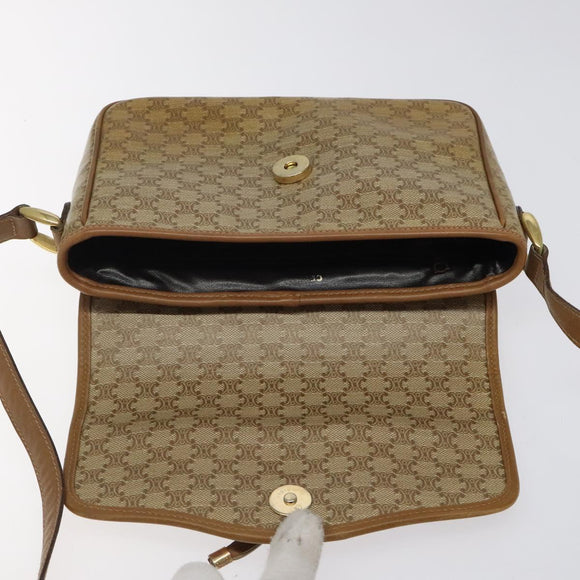 CELINE Macadam Canvas Shoulder Bag PVC Beige Gold Auth 124630