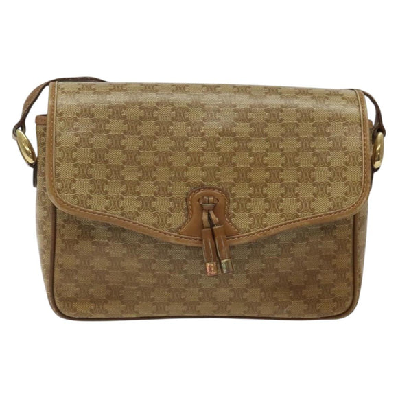CELINE Macadam Canvas Shoulder Bag PVC Beige Gold Auth 124630