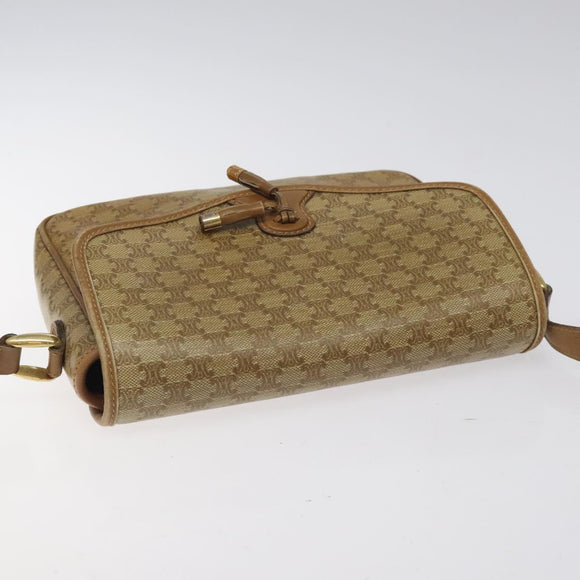 CELINE Macadam Canvas Shoulder Bag PVC Beige Gold Auth 124630