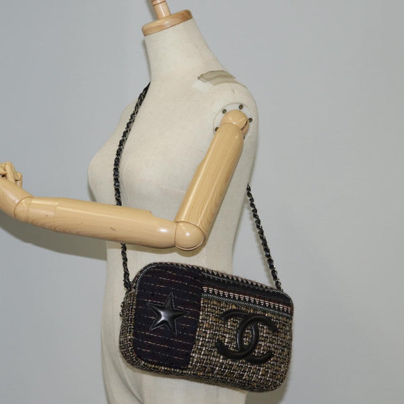 CHANEL Chain Shoulder Bag Tweed Black CC Auth 124656AM