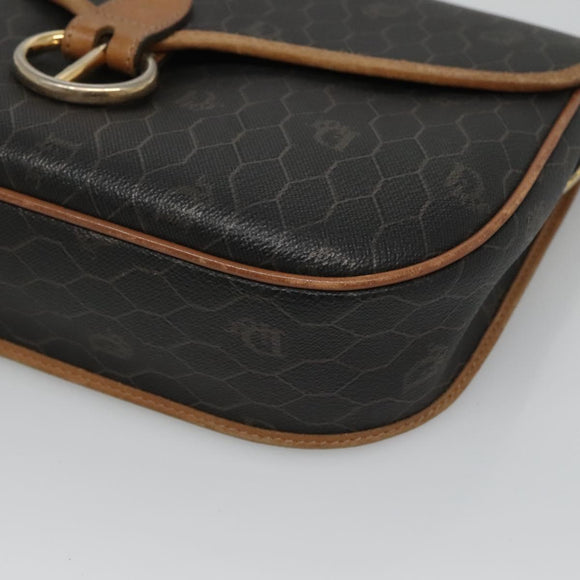 Christian Dior Honeycomb Canvas Shoulder Bag PVC Black Gold Auth 124678