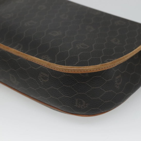 Christian Dior Honeycomb Canvas Shoulder Bag PVC Black Gold Auth 124678
