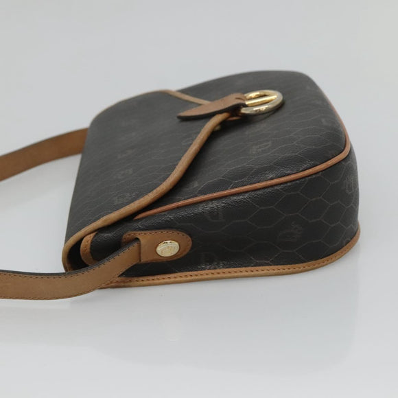 Christian Dior Honeycomb Canvas Shoulder Bag PVC Black Gold Auth 124678