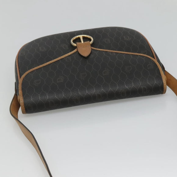 Christian Dior Honeycomb Canvas Shoulder Bag PVC Black Gold Auth 124678