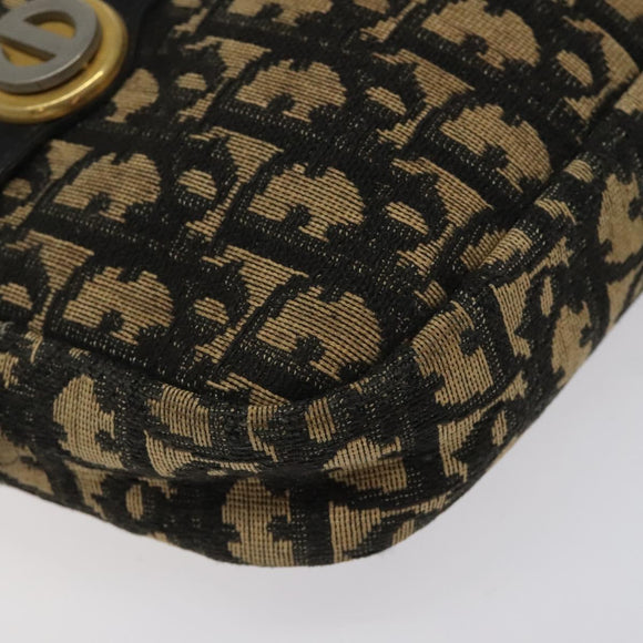 Christian Dior Trotter Canvas Shoulder Bag Black Gold Auth 124679