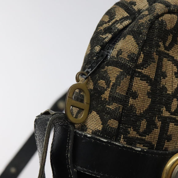 Christian Dior Trotter Canvas Shoulder Bag Black Gold Auth 124679