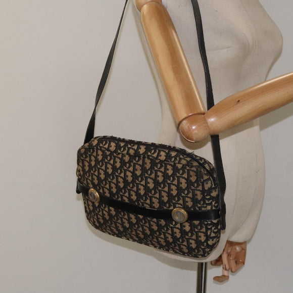 Christian Dior Trotter Canvas Shoulder Bag Black Gold Auth 124679