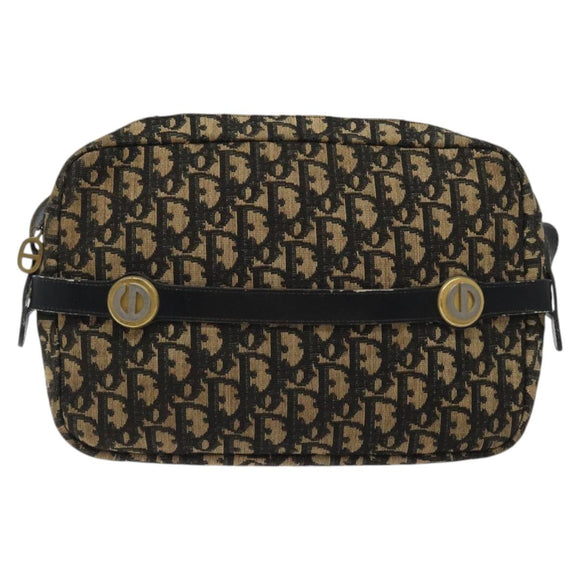 Christian Dior Trotter Canvas Shoulder Bag Black Gold Auth 124679