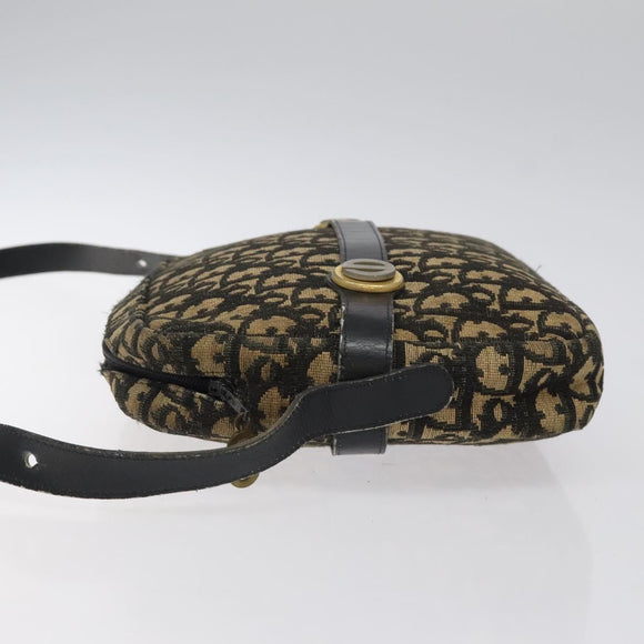Christian Dior Trotter Canvas Shoulder Bag Black Gold Auth 124679
