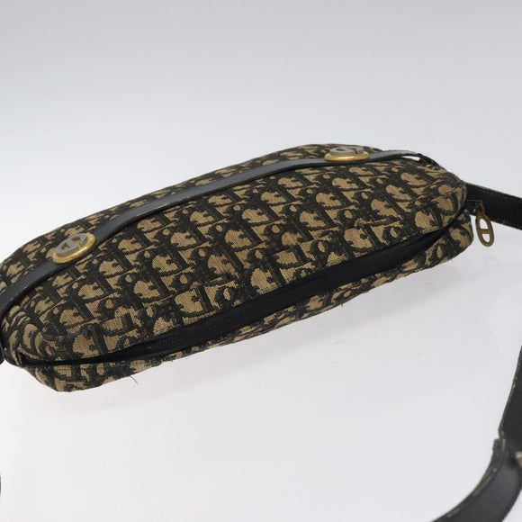 Christian Dior Trotter Canvas Shoulder Bag Black Gold Auth 124679