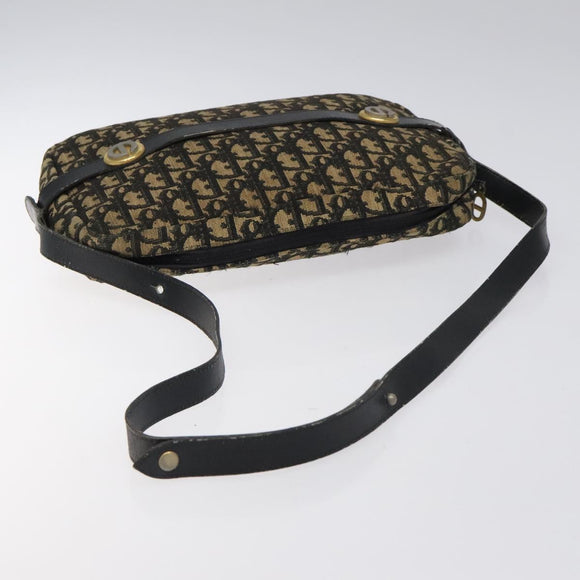 Christian Dior Trotter Canvas Shoulder Bag Black Gold Auth 124679