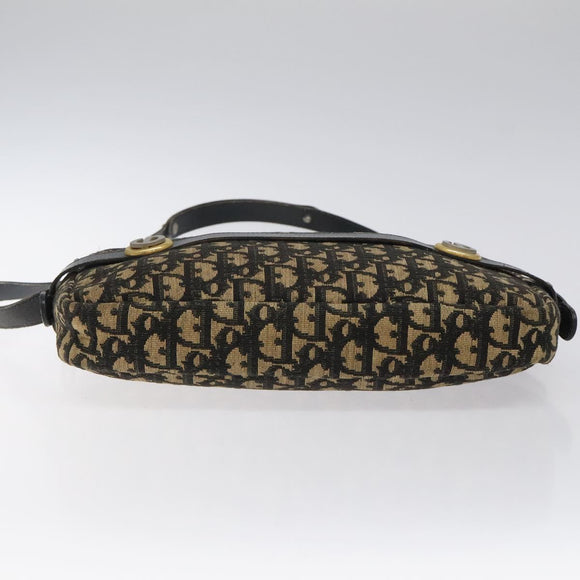 Christian Dior Trotter Canvas Shoulder Bag Black Gold Auth 124679