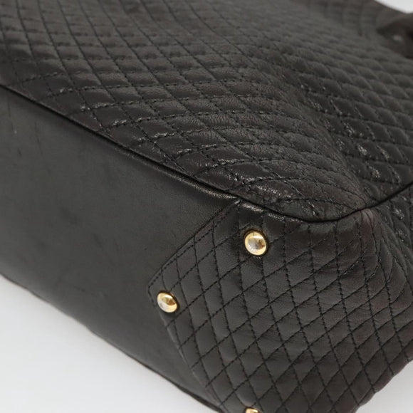 BALLY Hand Bag Leather Black Gold Auth 124686