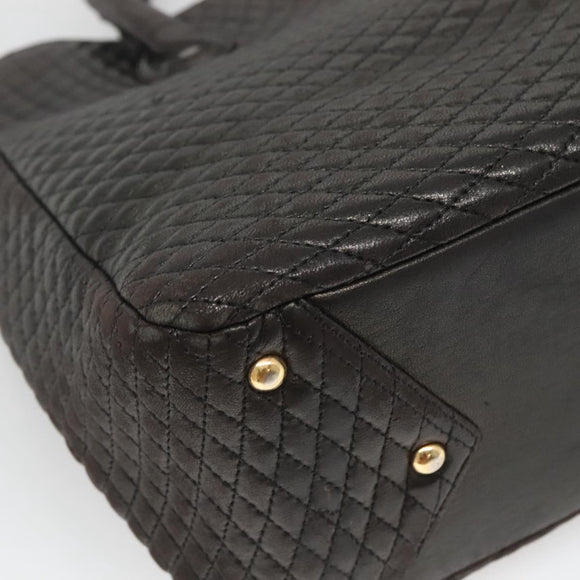 BALLY Hand Bag Leather Black Gold Auth 124686