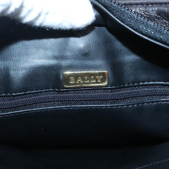 BALLY Hand Bag Leather Black Gold Auth 124686