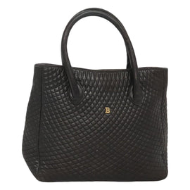 BALLY Hand Bag Leather Black Gold Auth 124686