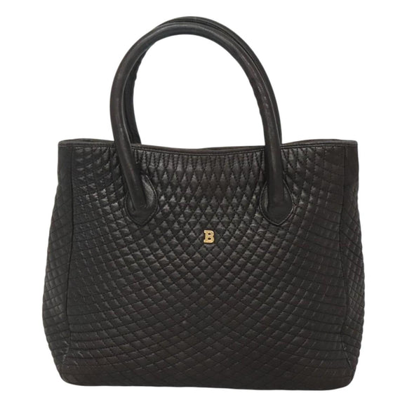 BALLY Hand Bag Leather Black Gold Auth 124686