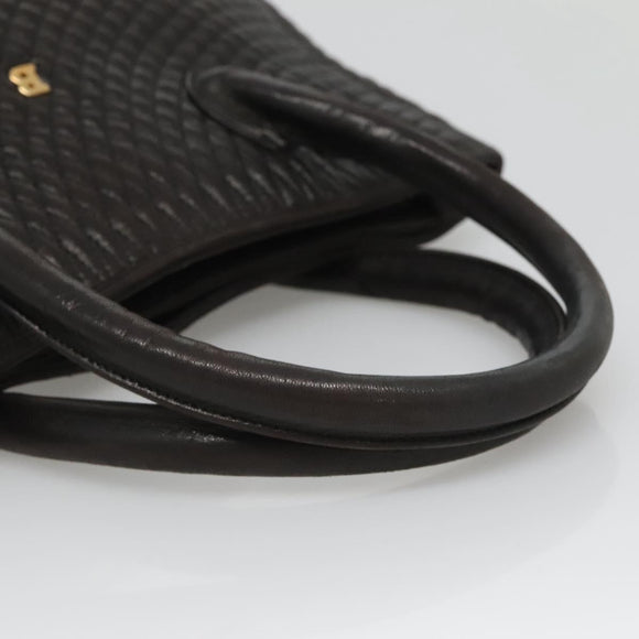 BALLY Hand Bag Leather Black Gold Auth 124686