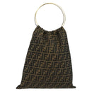 FENDI Zucca Canvas Hand Bag Brown Black gold Auth 124687-1