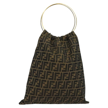 FENDI Zucca Canvas Hand Bag Brown Black gold Auth 124687