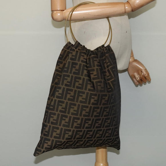 FENDI Zucca Canvas Hand Bag Brown Black gold Auth 124687