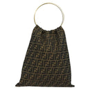 FENDI Zucca Canvas Hand Bag Brown Black gold Auth 124687-13