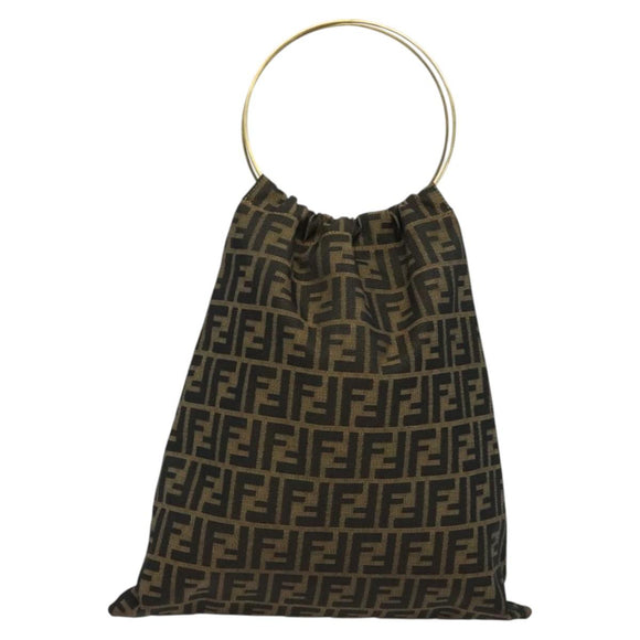 FENDI Zucca Canvas Hand Bag Brown Black gold Auth 124687