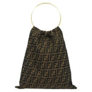 FENDI Zucca Canvas Hand Bag Brown Black gold Auth 124687-2