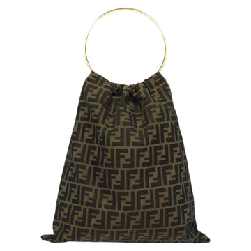 FENDI Zucca Canvas Hand Bag Brown Black gold Auth 124687 - 0