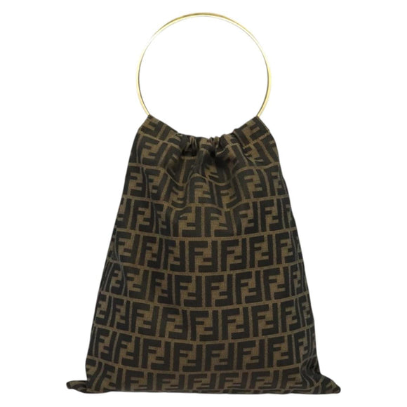 FENDI Zucca Canvas Hand Bag Brown Black gold Auth 124687