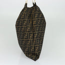 FENDI Zucca Canvas Hand Bag Brown Black gold Auth 124687-3