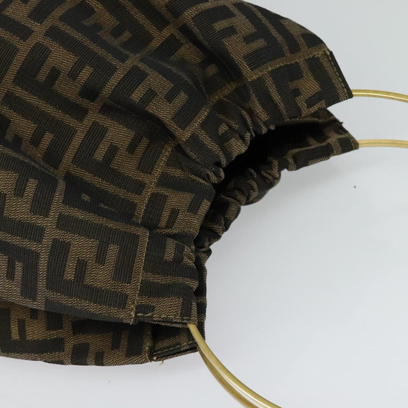 FENDI Zucca Canvas Hand Bag Brown Black gold Auth 124687