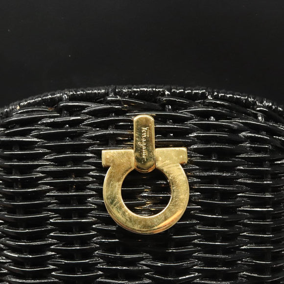 Salvatore Ferragamo Hand Bag Leather Black Gold Auth 124688