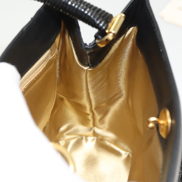 Salvatore Ferragamo Hand Bag Leather Black Gold Auth 124688