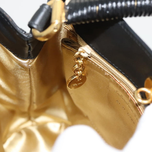 Salvatore Ferragamo Hand Bag Leather Black Gold Auth 124688