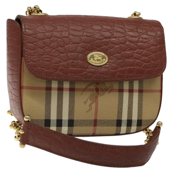 Burberrys Nova Check Shoulder Bag PVC Beige Gold Auth 124690