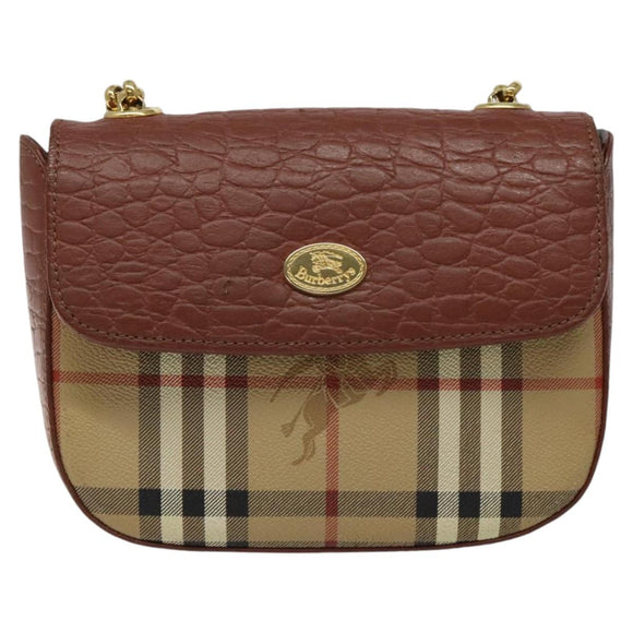 Burberrys Nova Check Shoulder Bag PVC Beige Gold Auth 124690