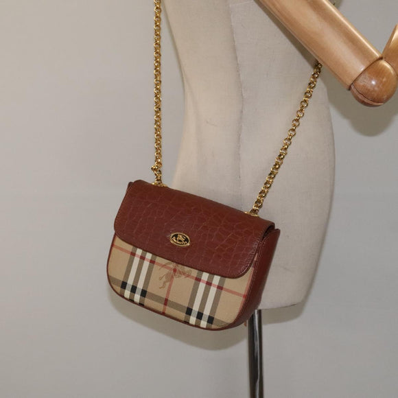 Burberrys Nova Check Shoulder Bag PVC Beige Gold Auth 124690