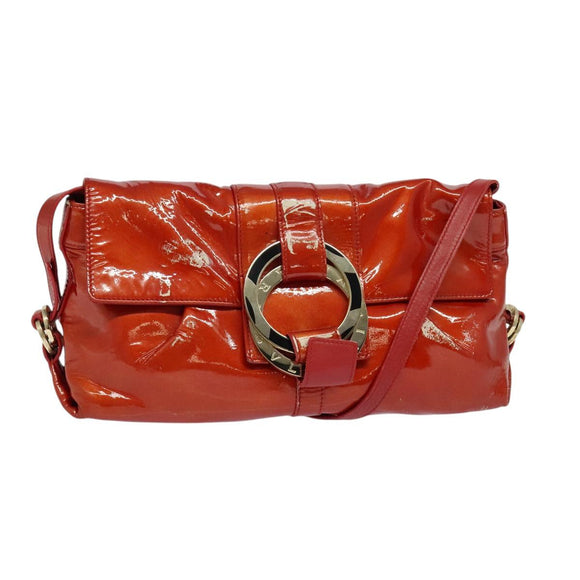 BVLGARI Shoulder Bag Enamel Red Gold Auth 124694