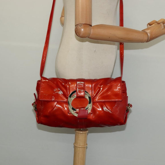 BVLGARI Shoulder Bag Enamel Red Gold Auth 124694
