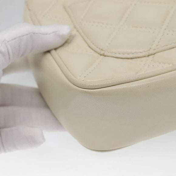 GIVENCHY Chain Shoulder Bag Leather White Gold Auth 124695