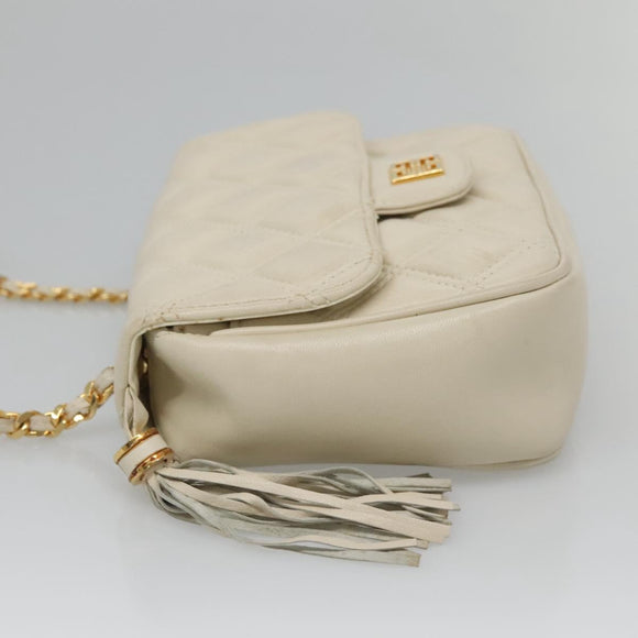 GIVENCHY Chain Shoulder Bag Leather White Gold Auth 124695