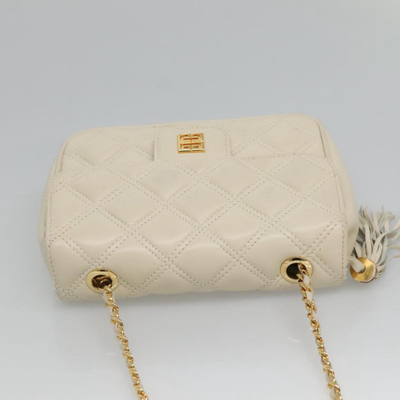 GIVENCHY Chain Shoulder Bag Leather White Gold Auth 124695