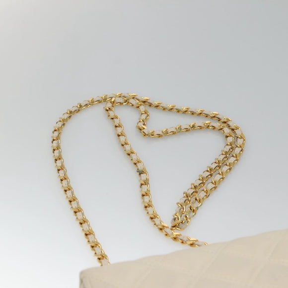 GIVENCHY Chain Shoulder Bag Leather White Gold Auth 124695A