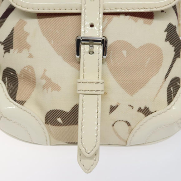 BURBERRY Shoulder Bag PVC Canvas Beige Silver Auth 124738