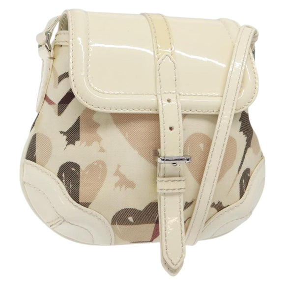 BURBERRY Shoulder Bag PVC Canvas Beige Silver Auth 124738